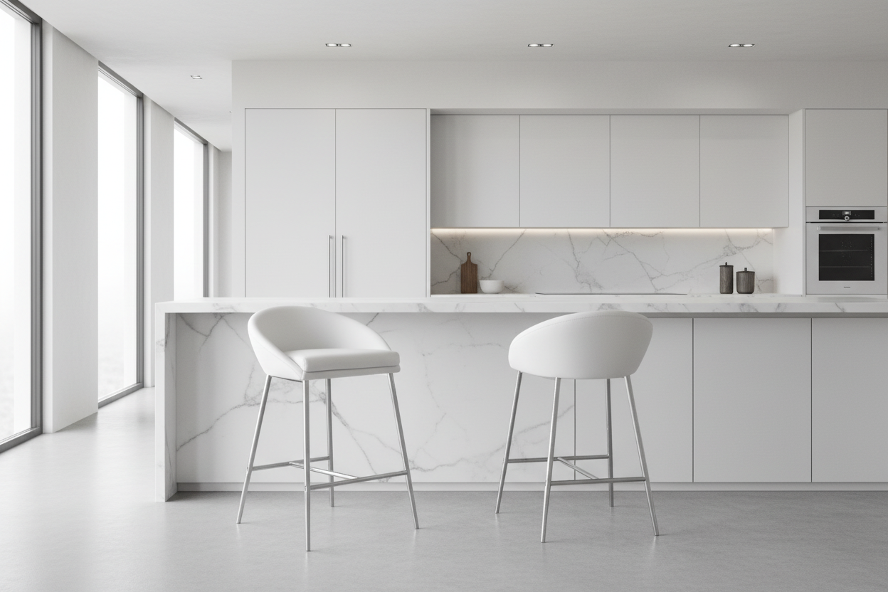 BARSTOOL - 2PCS / WHITE / CHROME BASE / COUNTER HEIGHT