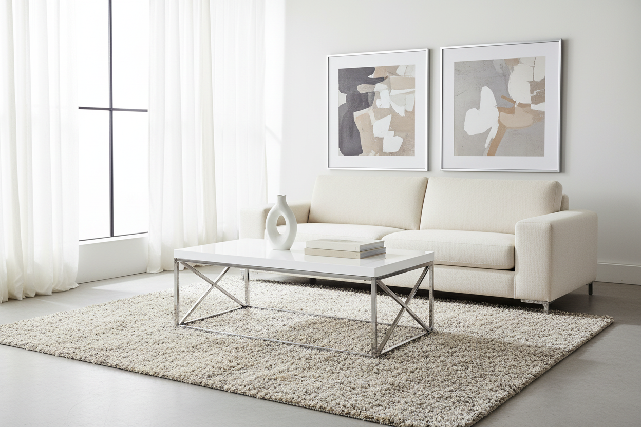 COFFEE TABLE - GLOSSY WHITE WITH CHROME METAL