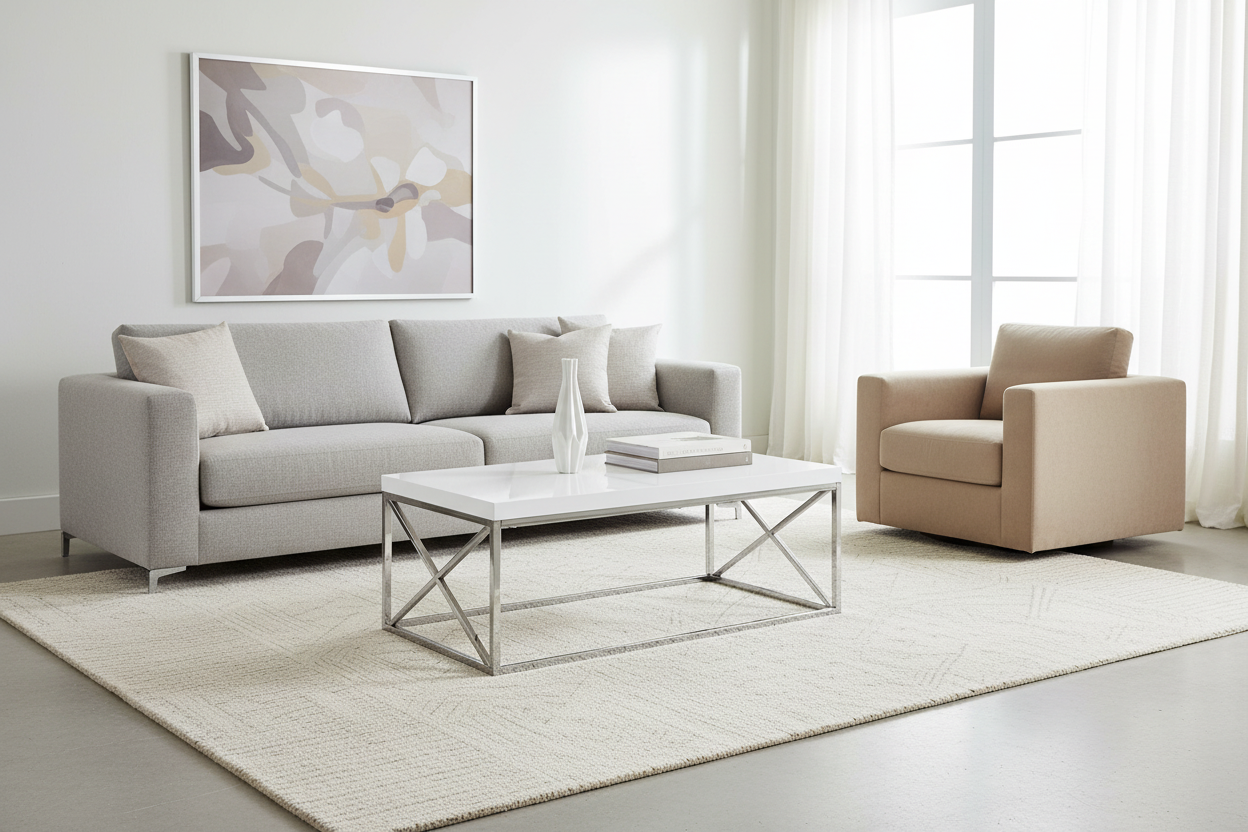 COFFEE TABLE - GLOSSY WHITE WITH CHROME METAL