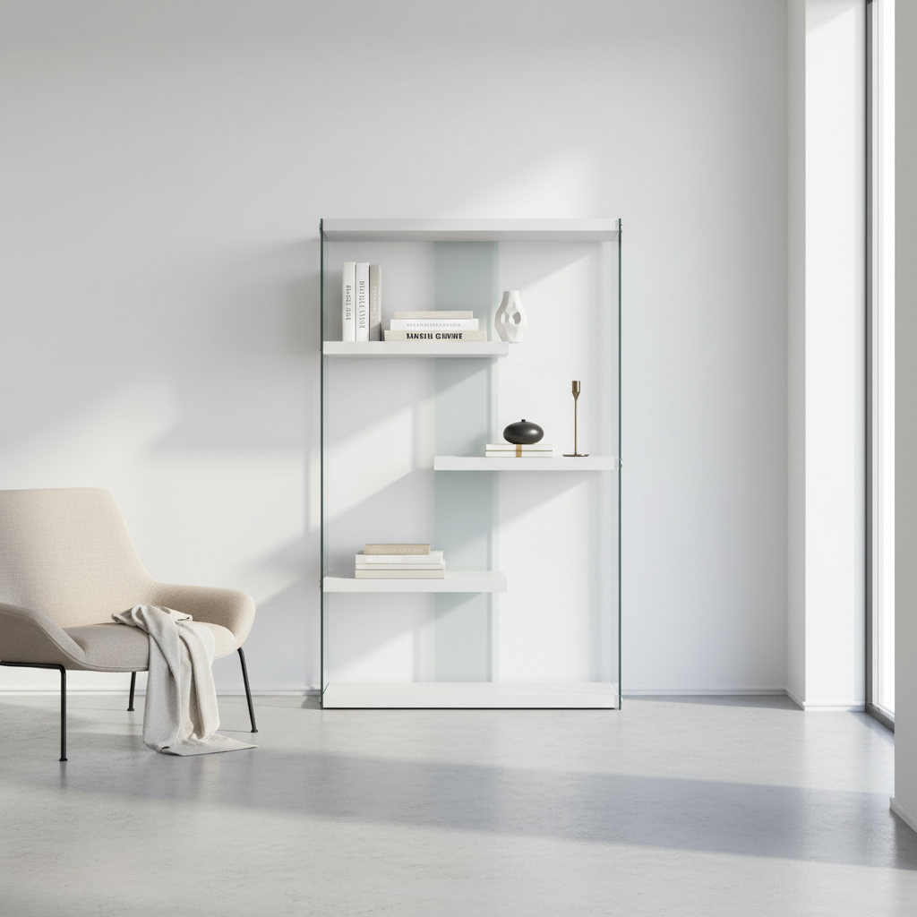 BOOKCASE - 60"H / GLOSSY WHITE WITH TEMPERED GLASS