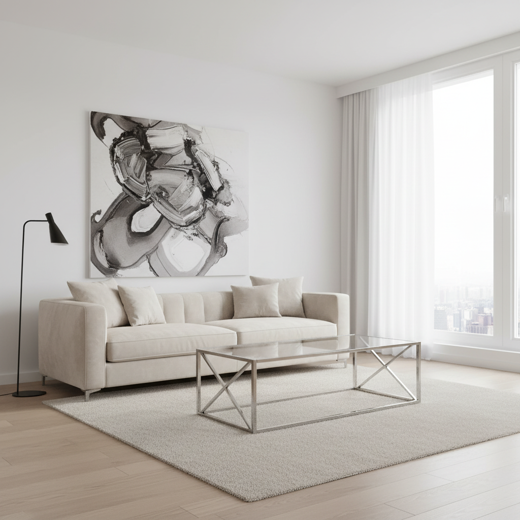 COFFEE TABLE - 44"L / CHROME METAL WITH TEMPERED GLASS