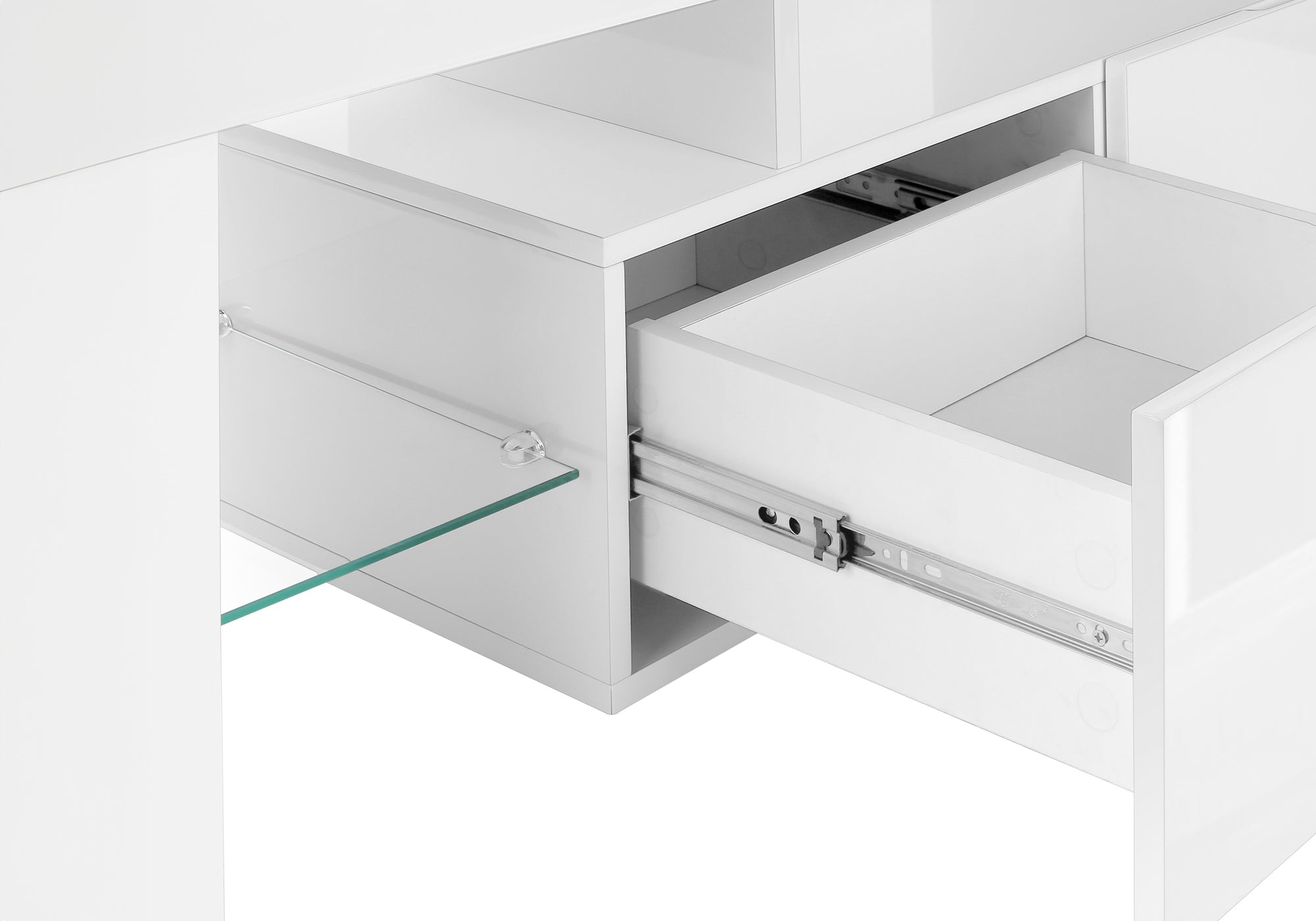 MEUBLE TV - 63"L / BLANC BRILLANT AVEC VERRE TREMPÉ