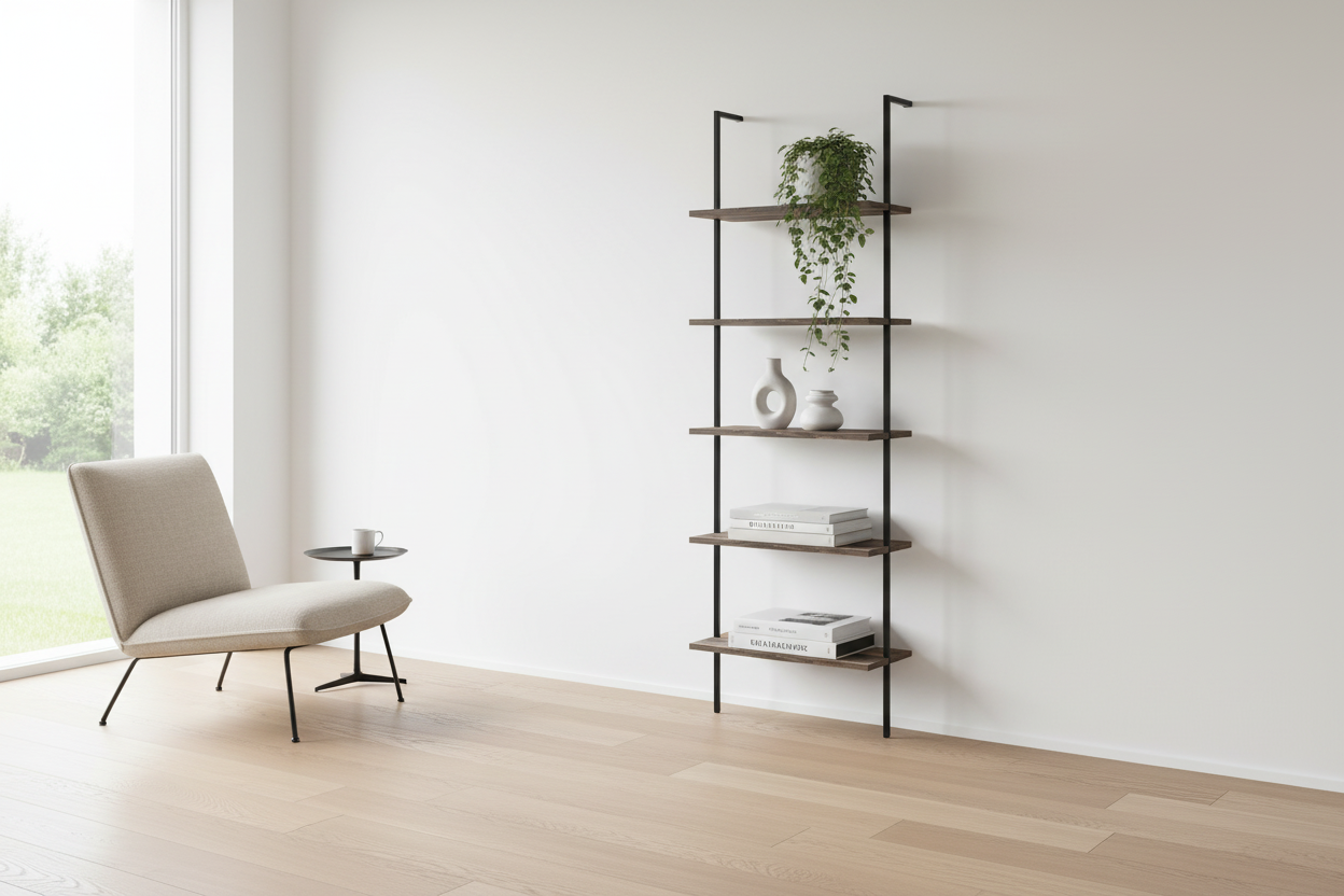 BOOKCASE - 72"H LADDER BROWN RECLAIMED / BLACK METAL