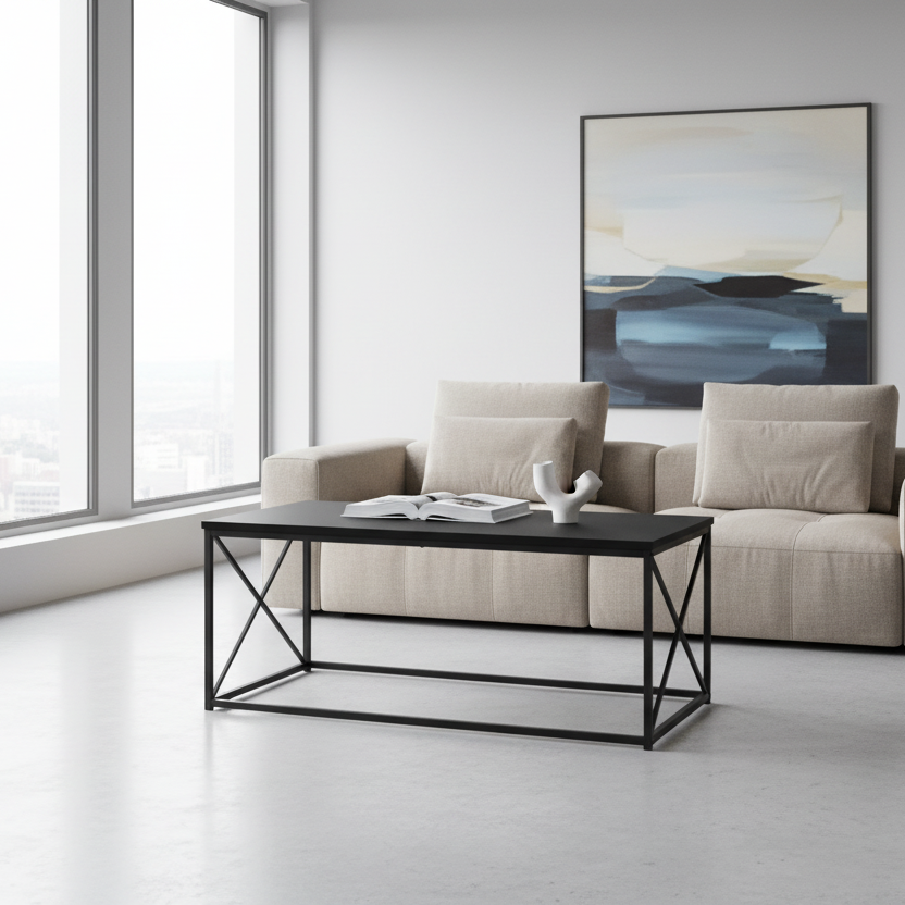 COFFEE TABLE - 40"L / BLACK / BLACK METAL