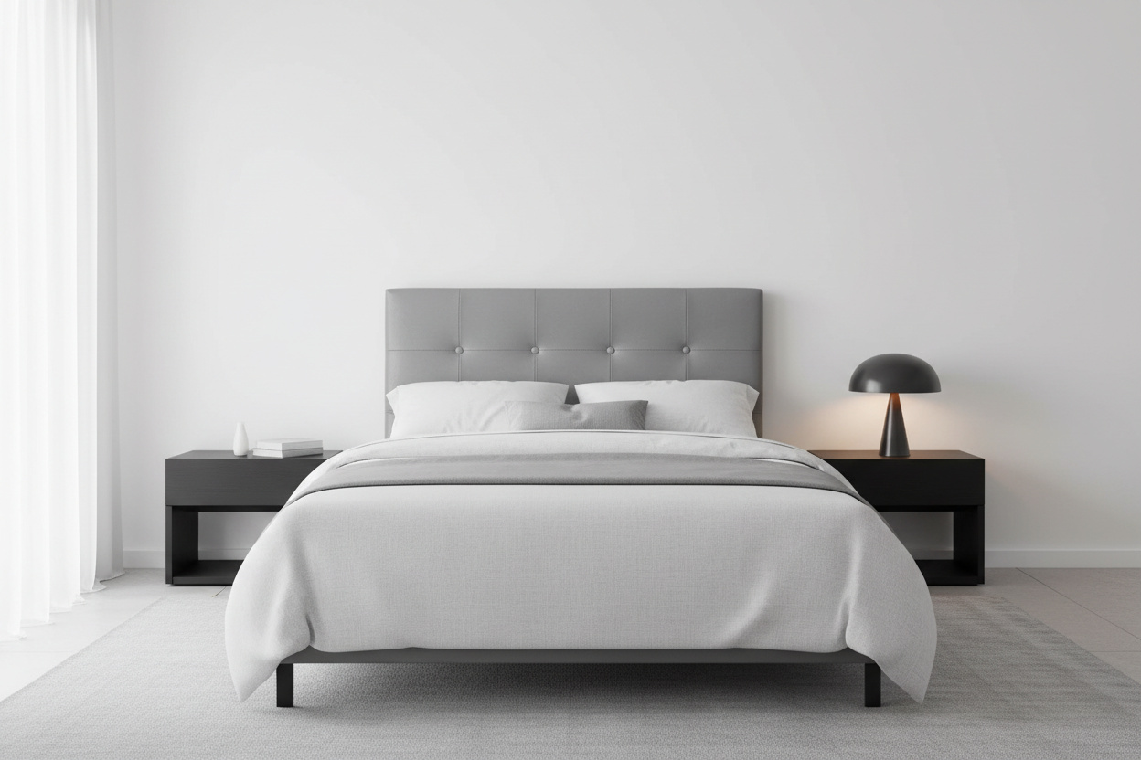 BED - TWIN SIZE / GREY LEATHER-LOOK HEADBOARD ONLY