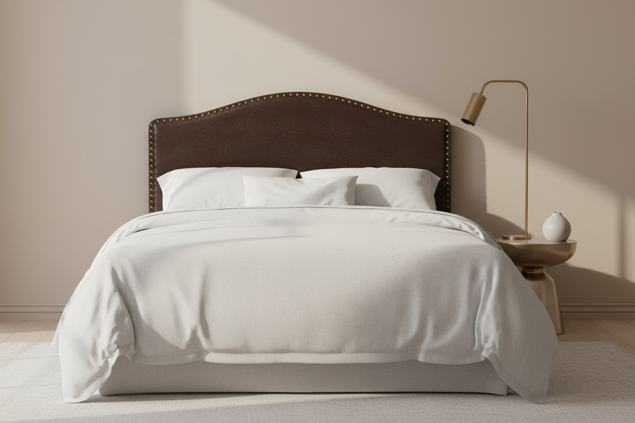 BED - FULL SIZE / BROWN LEATHER-LOOK HEADBOARD ONLY