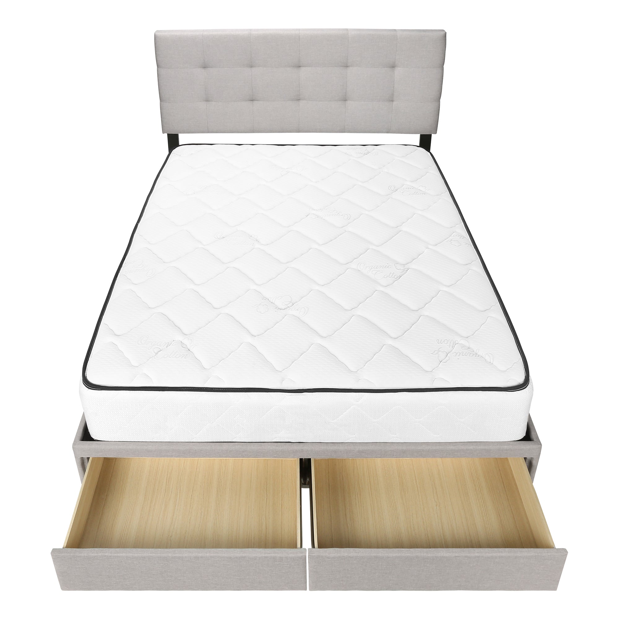 LIT - QUEEN SIZE / LIN GRIS AVEC 2 TIROIRS DE RANGEMENT