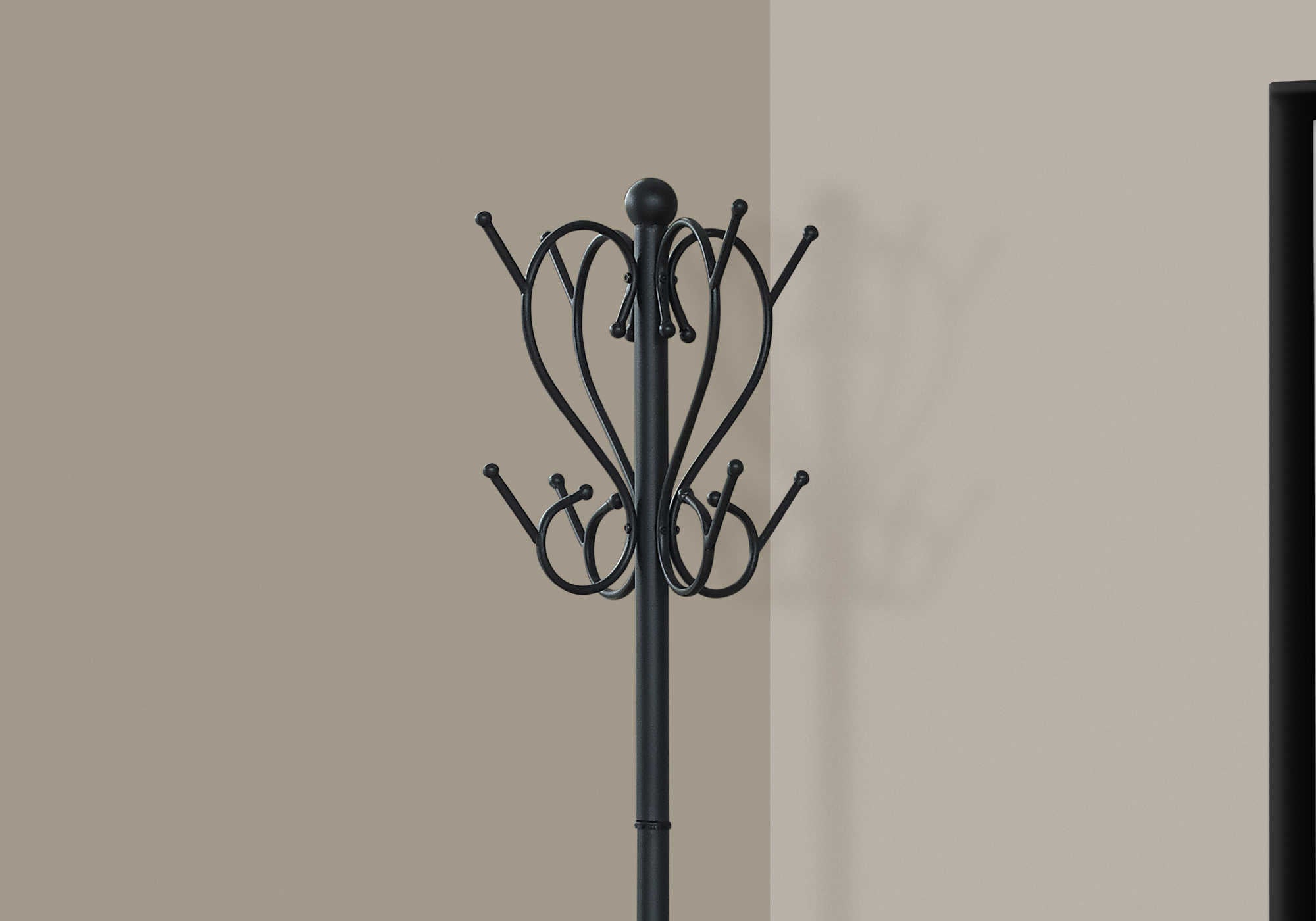 COAT RACK - 71"H / BLACK METAL WITH AN UMBRELLA HOLDER