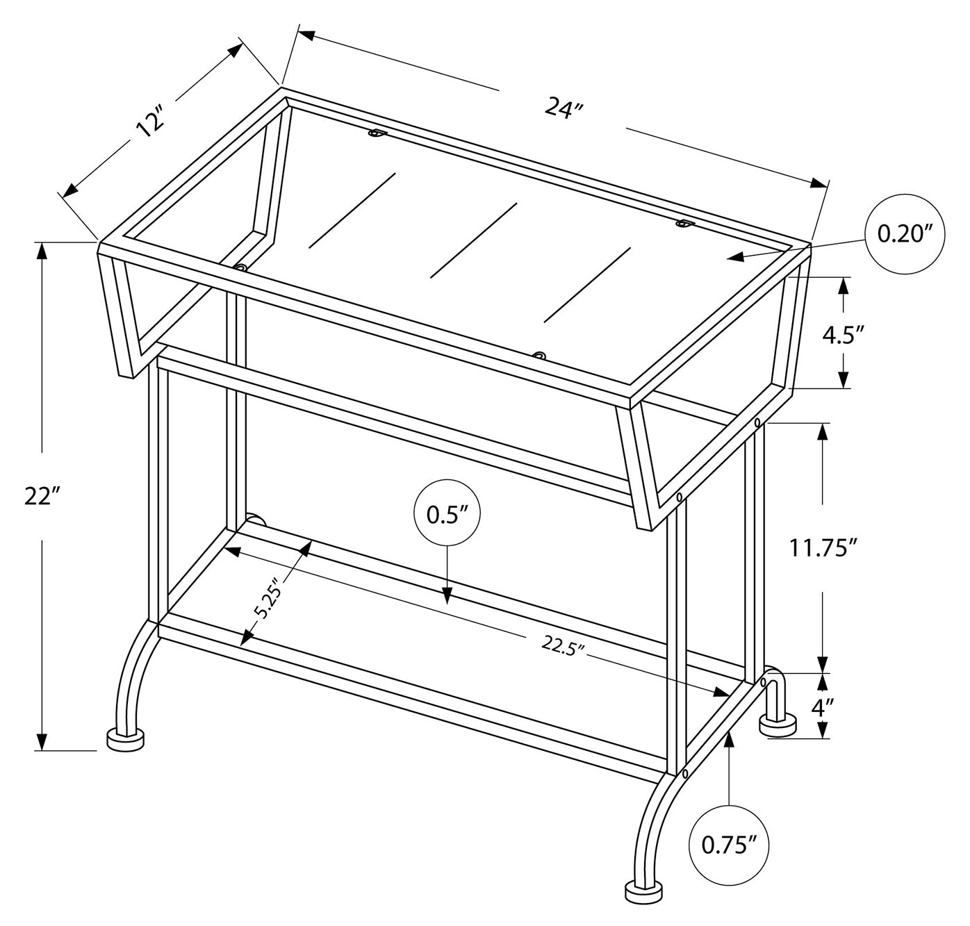 TABLE D'APPOINT - 22"H / ESPRESSO / NOIR / VERRE TREMPÉ