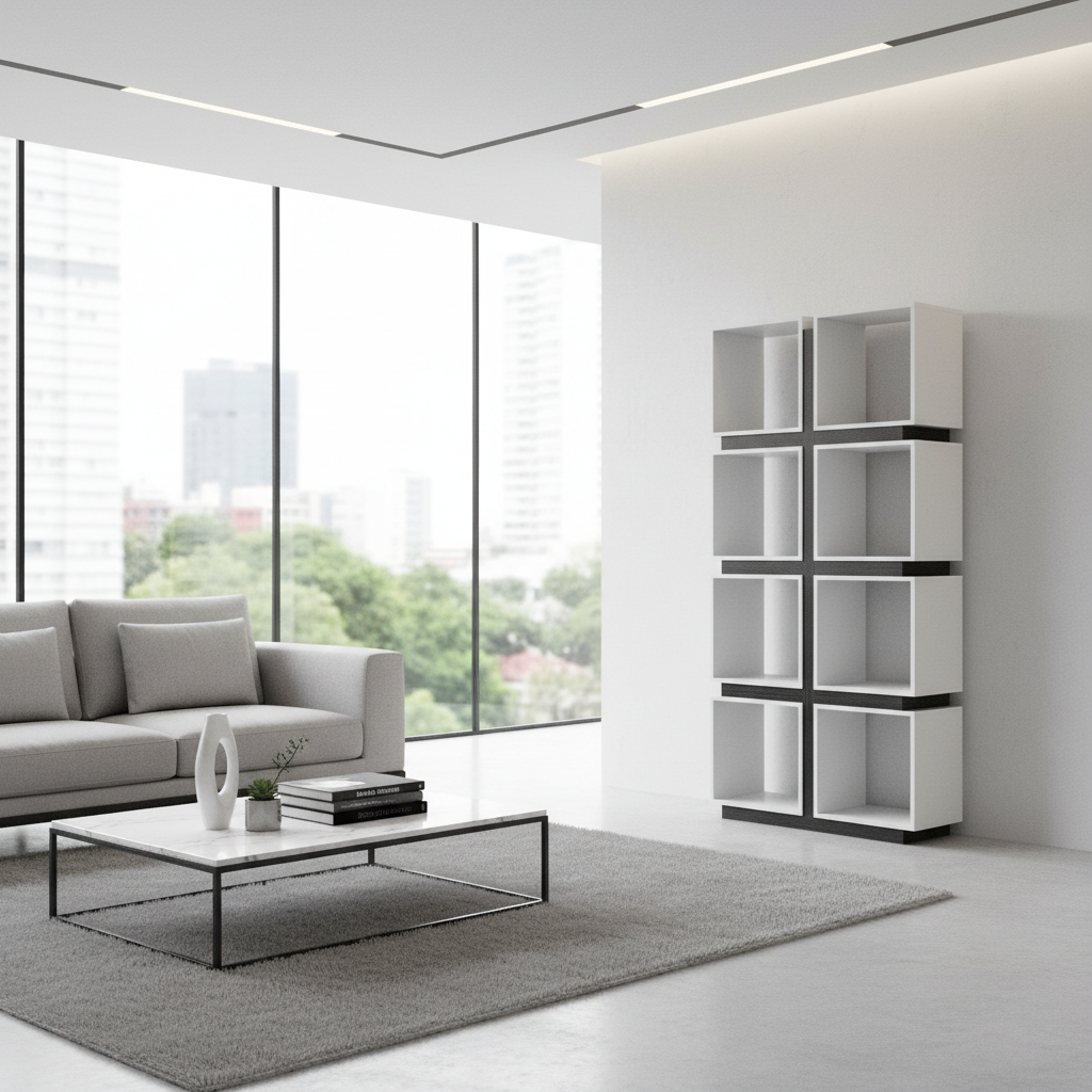 BOOKCASE - 71"H / WHITE / GREY