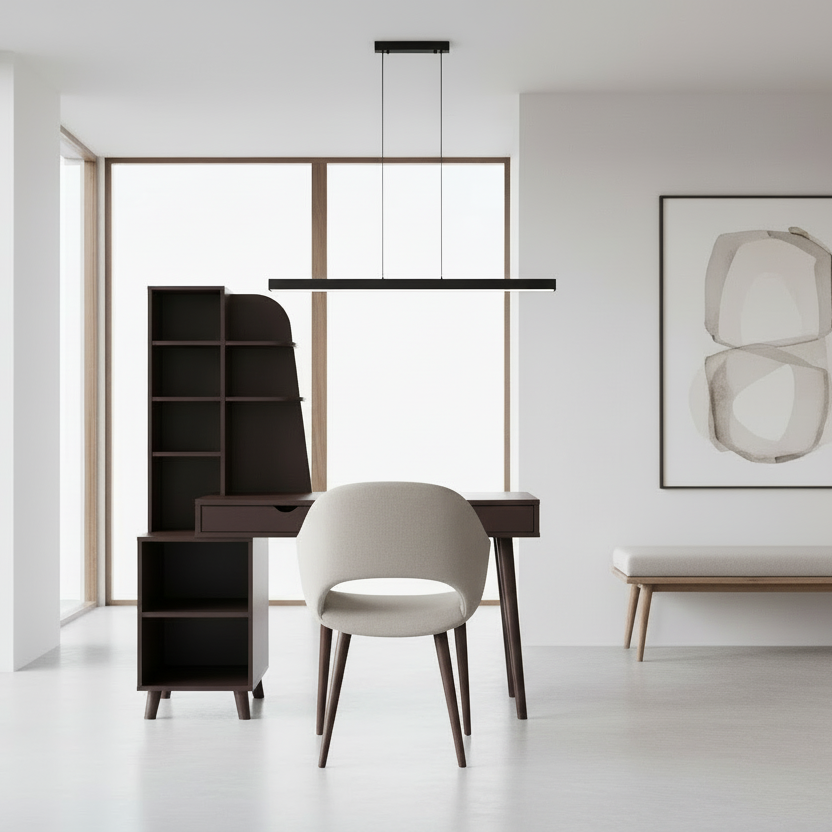 BUREAU D'ORDINATEUR - 55"L / ESPRESSO AVEC BIBLIOTHÈQUE