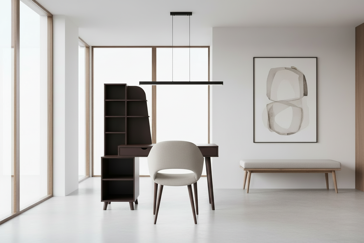 BUREAU D'ORDINATEUR - 55"L / ESPRESSO AVEC BIBLIOTHÈQUE