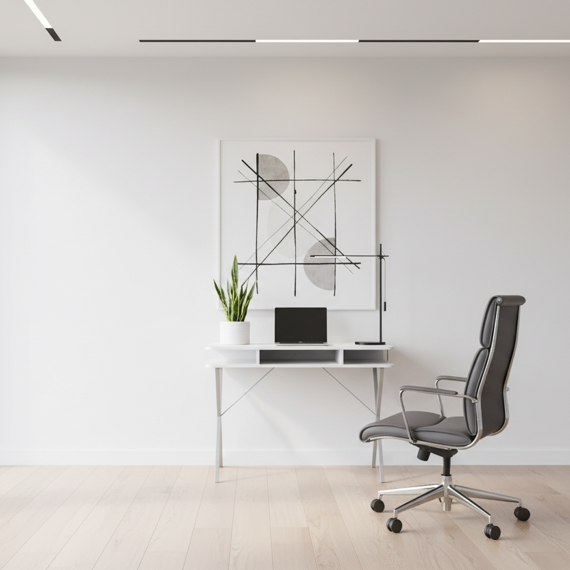 BUREAU D'ORDINATEUR - 31"L / DESSUS BLANC / MÉTAL ARGENTÉ