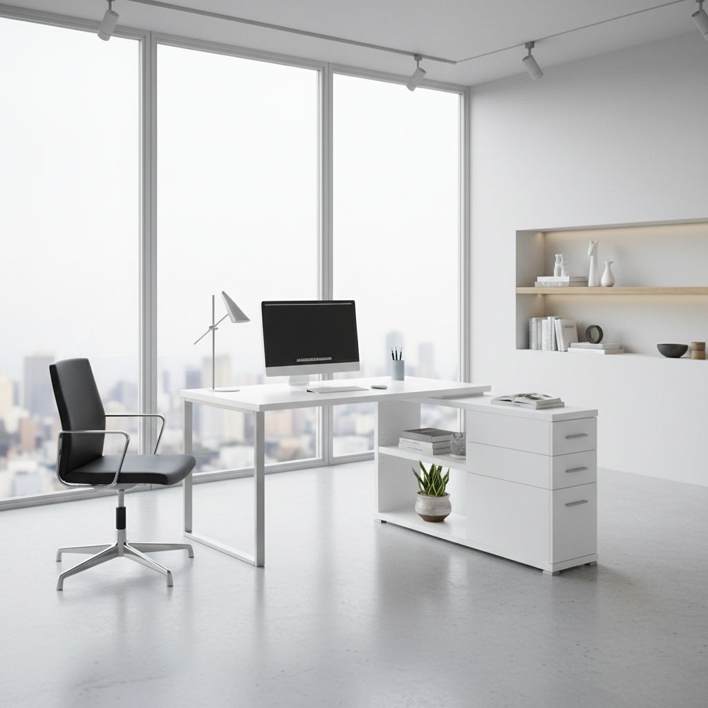 BUREAU D'ORDINATEUR - BLANC COIN GAUCHE OU DROIT