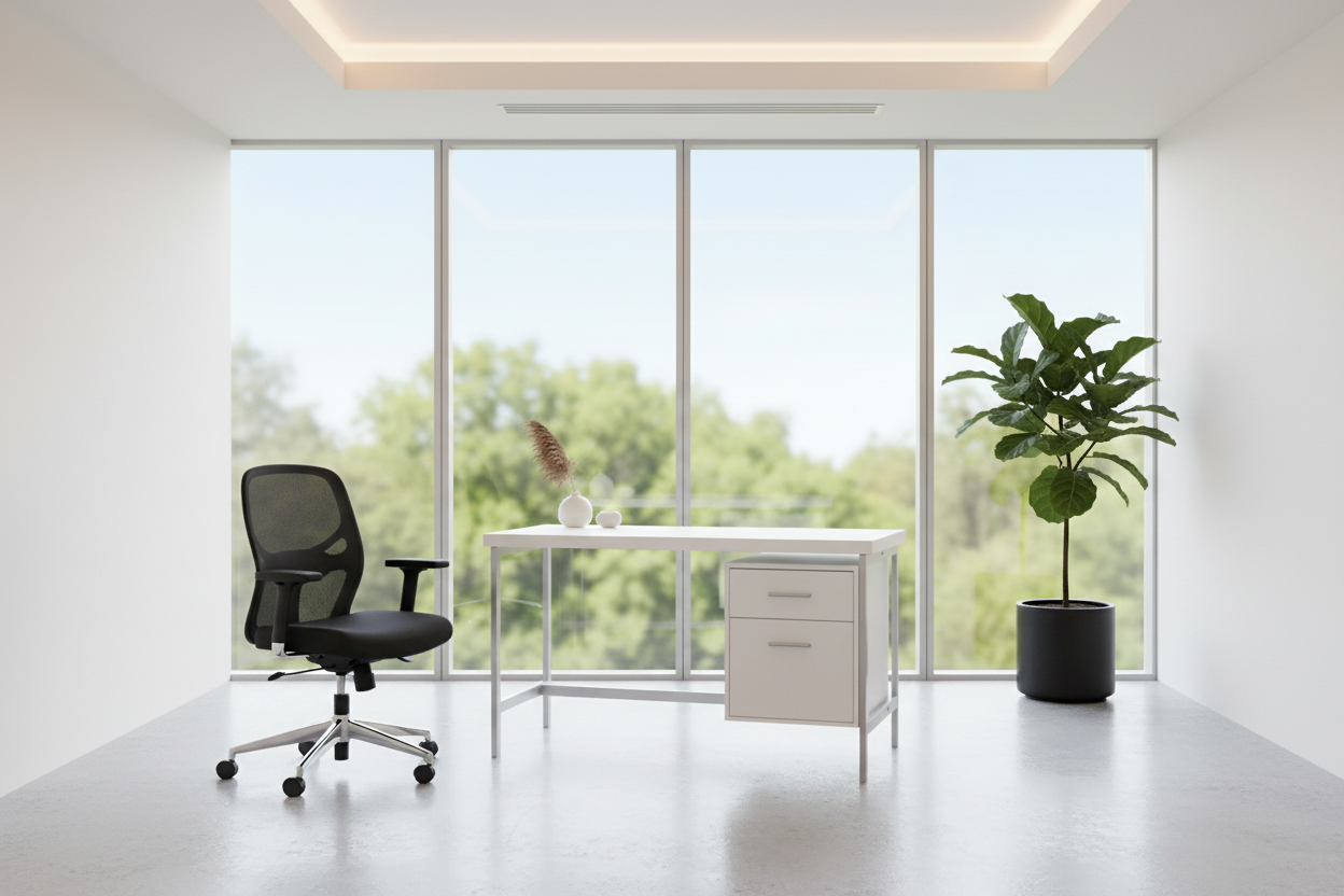 BUREAU D'ORDINATEUR - 48"L / BLANC / MÉTAL ARGENTÉ