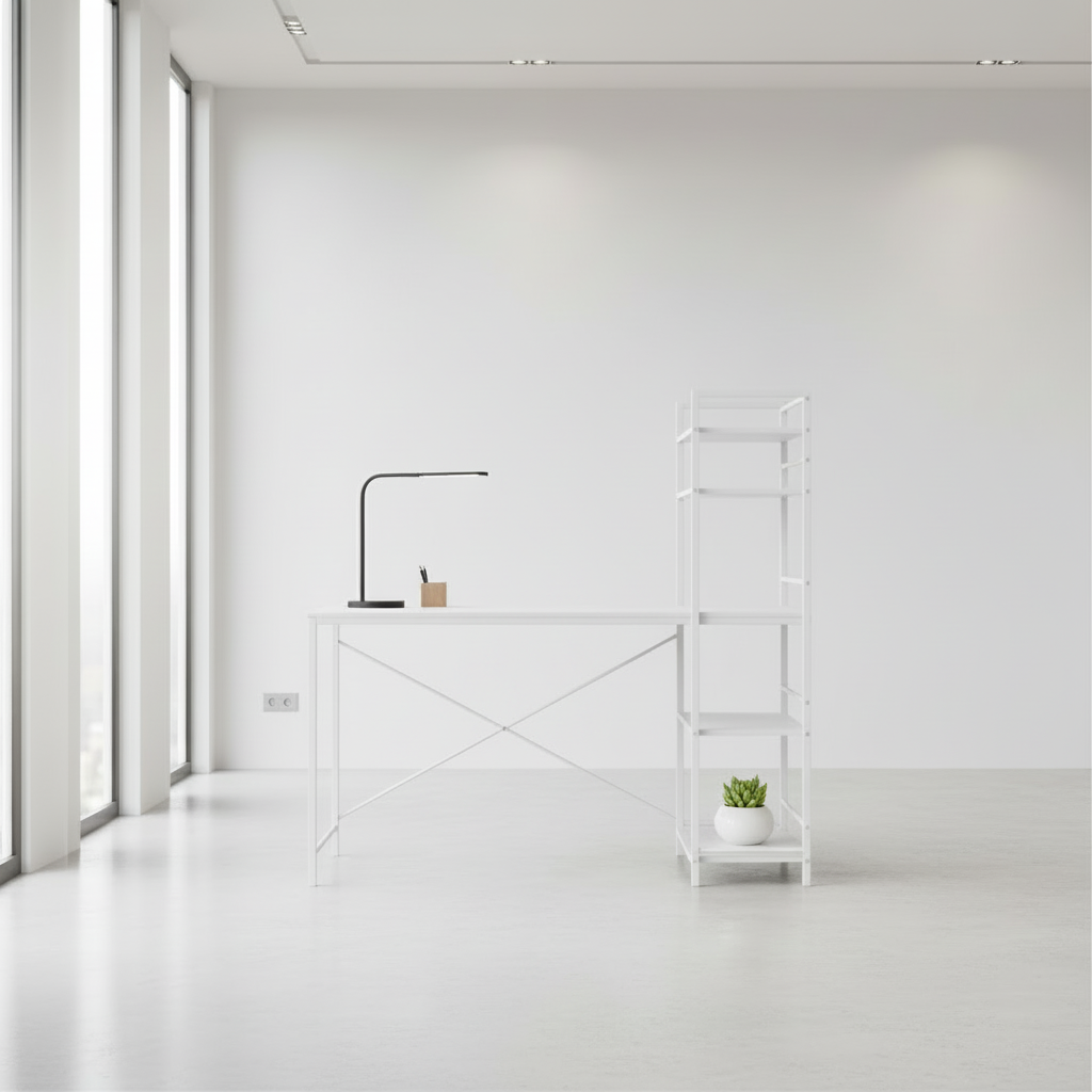 BUREAU D'ORDINATEUR - 48"L / DESSUS BLANC / MÉTAL BLANC