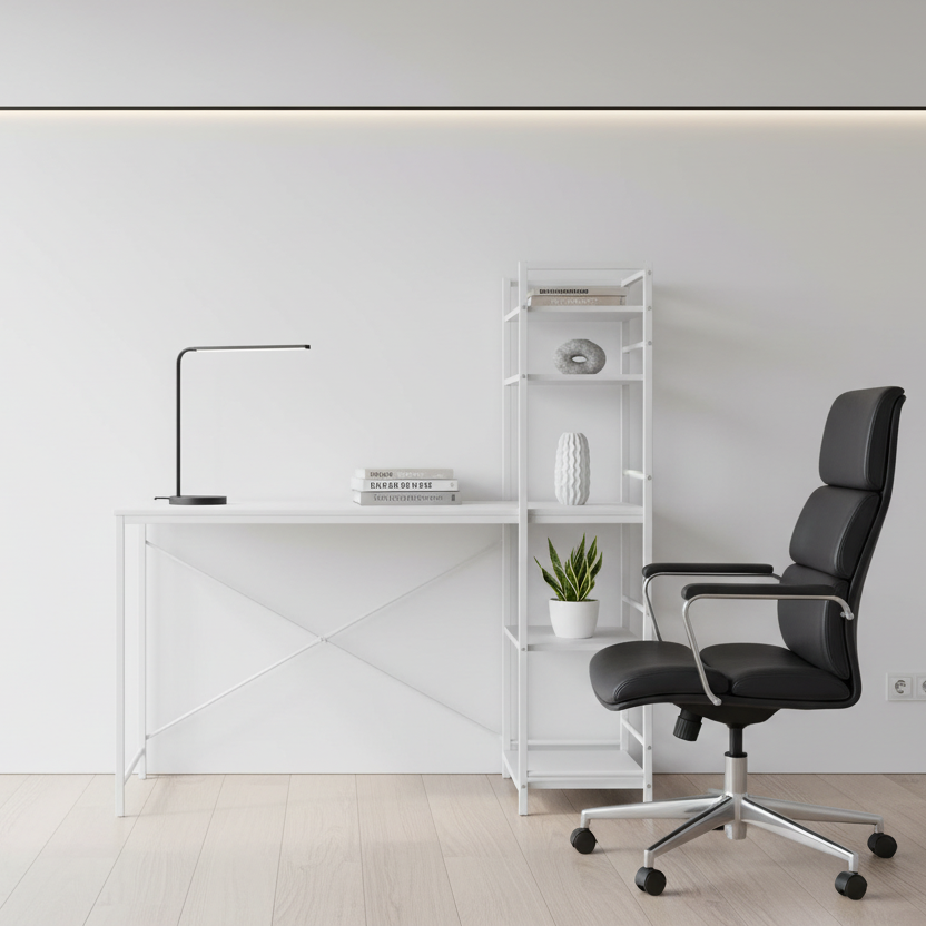 BUREAU D'ORDINATEUR - 48"L / DESSUS BLANC / MÉTAL BLANC