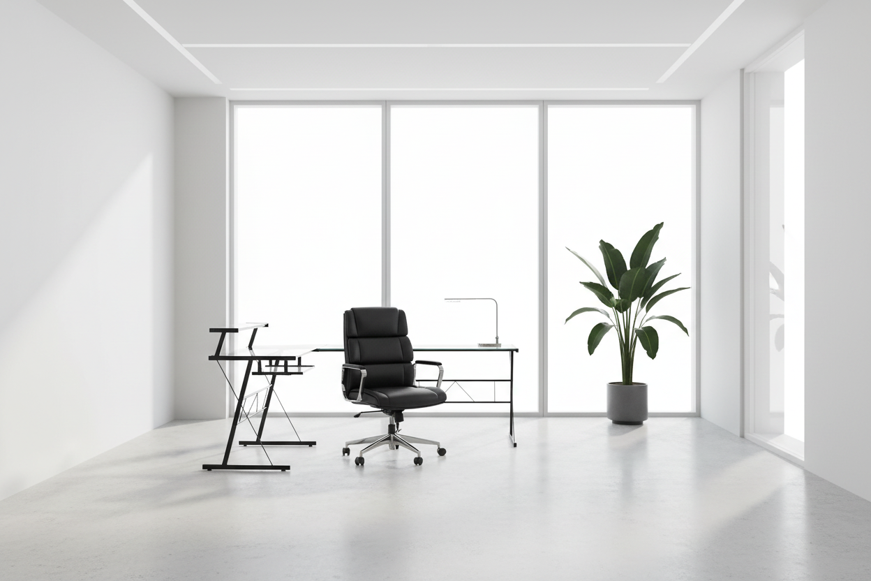 BUREAU D'ORDINATEUR - ANGLE EN MÉTAL NOIR AVEC VERRE TREMPÉ