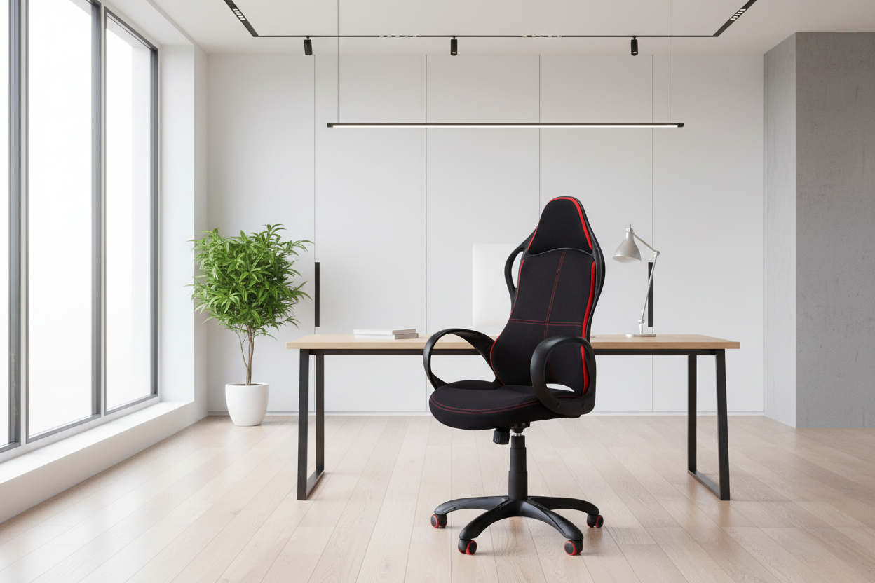 CHAISE DE BUREAU - TISSU NOIR / ROUGE / MULTI-POSITIONS