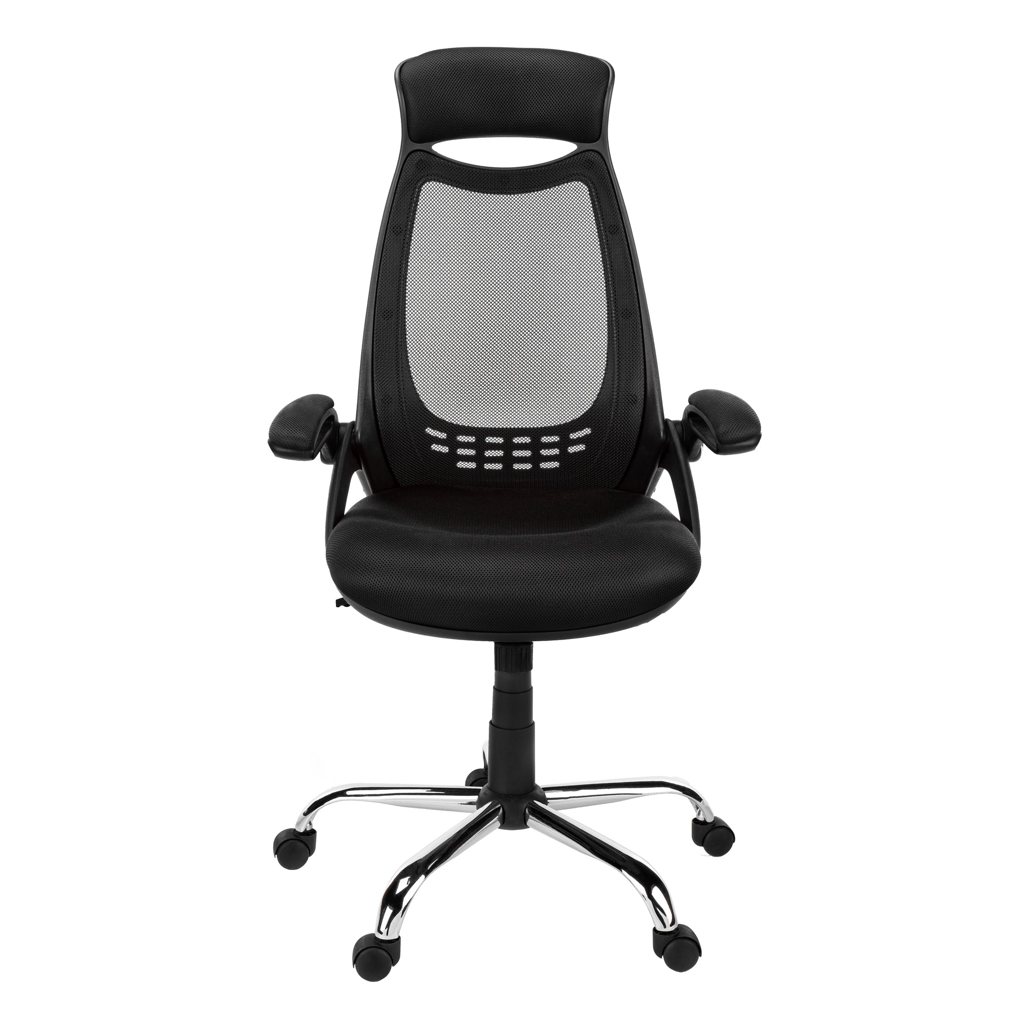 CHAISE DE BUREAU - MAILLE NOIRE / DOSSIER HAUT CHROME EXECUTIVE