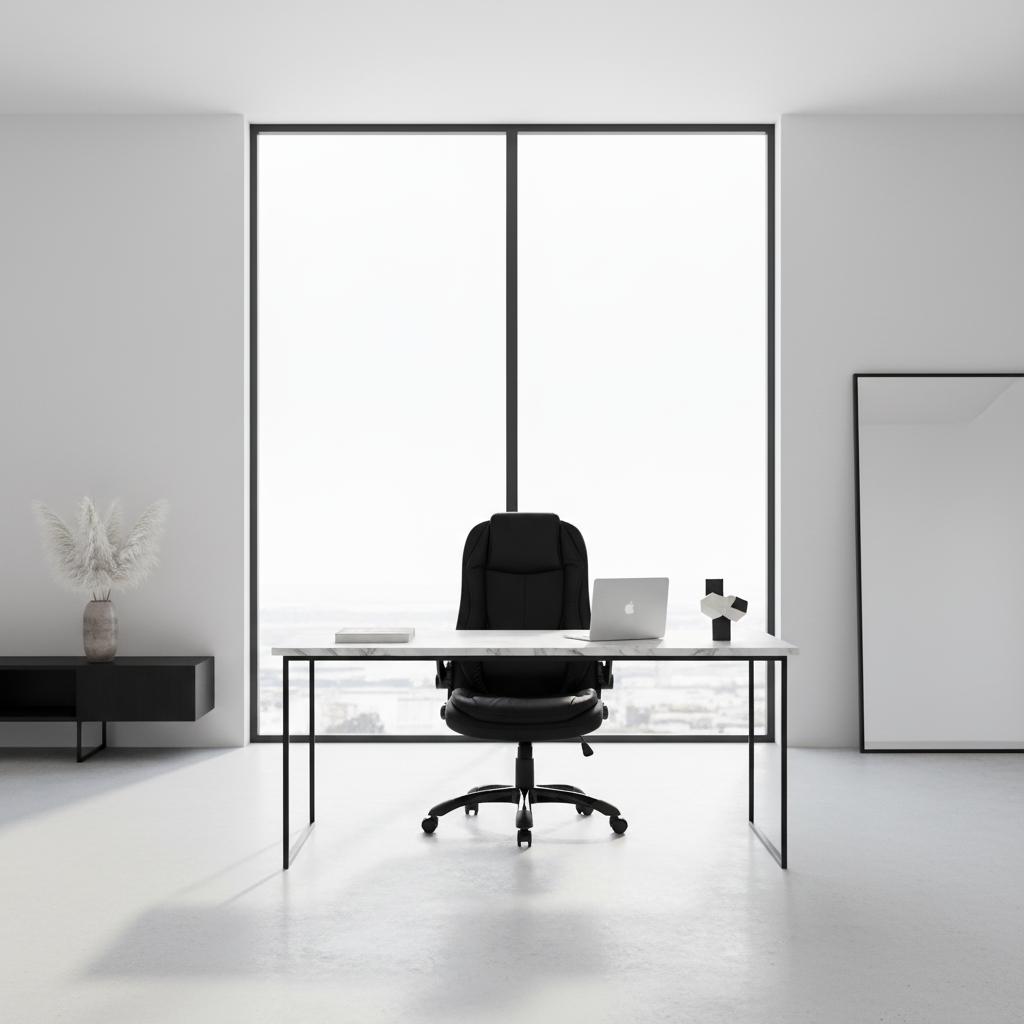 CHAISE DE BUREAU - SIMILI CUIR NOIR / DOSSIER HAUT EXECUTIVE