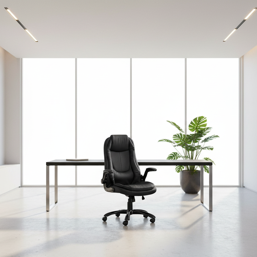 CHAISE DE BUREAU - SIMILI CUIR NOIR / DOSSIER HAUT EXECUTIVE