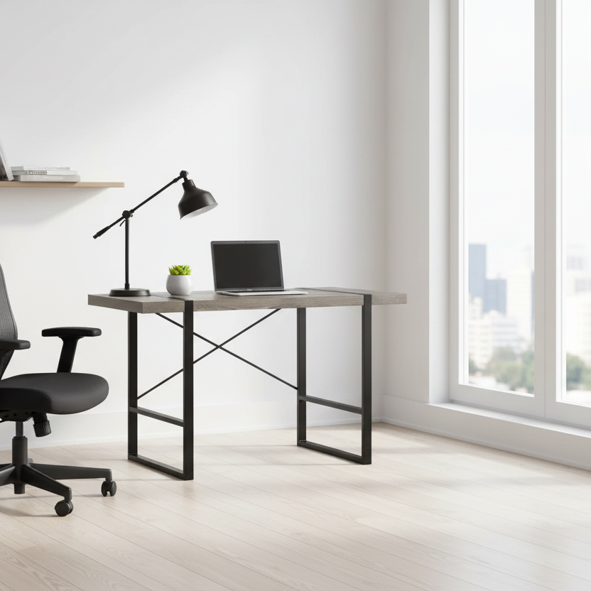 BUREAU D'ORDINATEUR - 48"L / TAUPE FONCÉ / MÉTAL NOIR