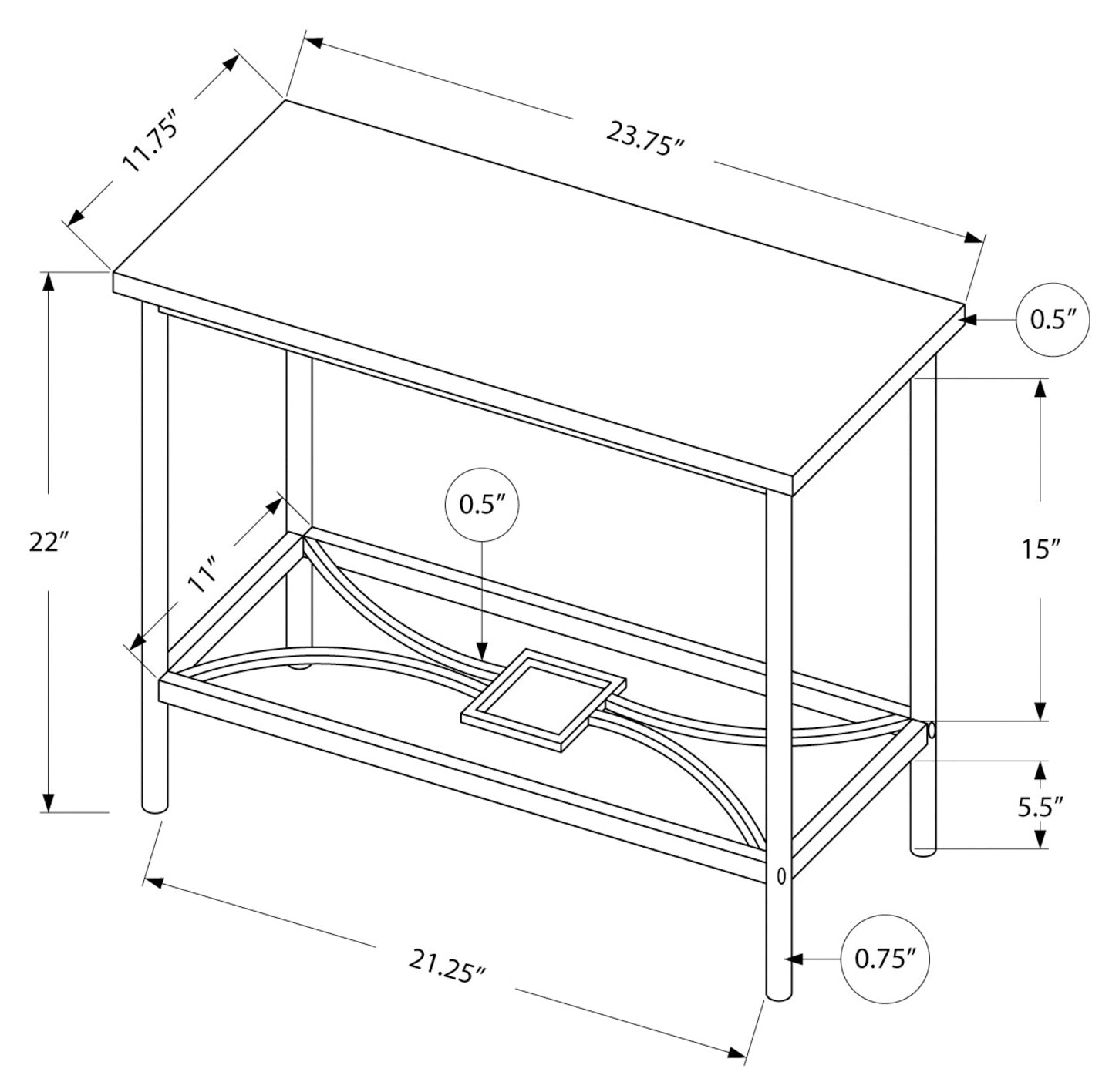ACCENT TABLE - 22"H / BLACK MARBLE / BLACK METAL