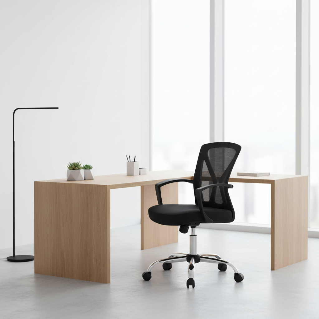 CHAISE DE BUREAU - BASE NOIRE / CHROMÉE SUR ROULETTES