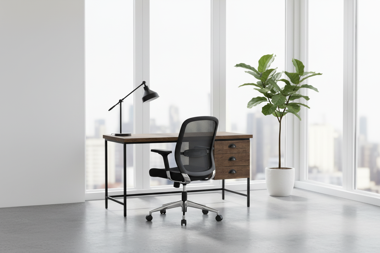 BUREAU D'ORDINATEUR - 55"L / BOIS RÉCUPÉRÉ BRUN / MÉTAL NOIR