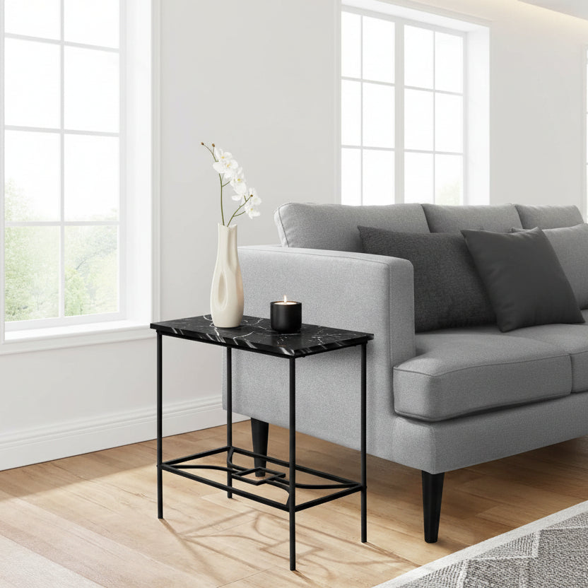 TABLE D'APPOINT - 22"H / MARBRE NOIR / MÉTAL NOIR