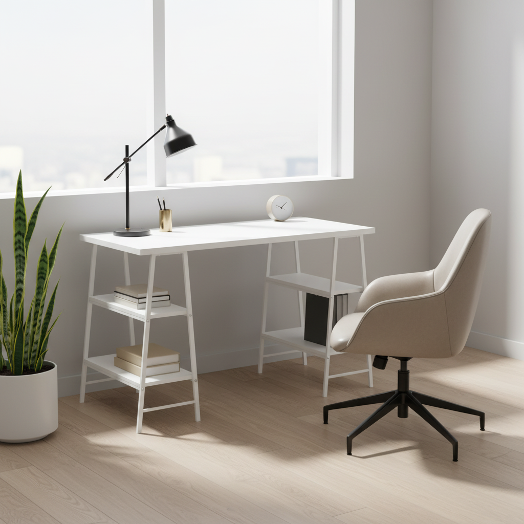 COMPUTER DESK - 48"L / WHITE / WHITE METAL