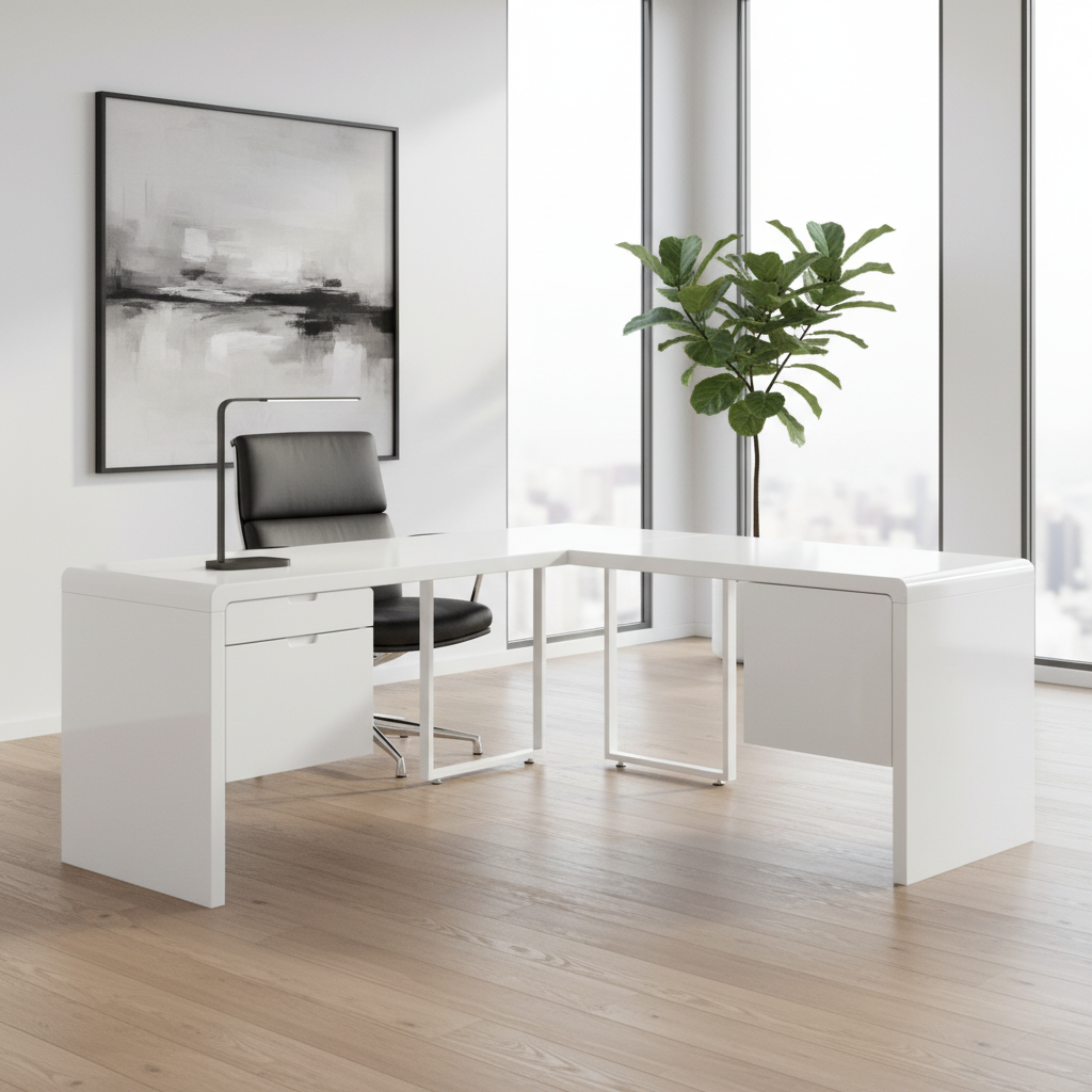 COMPUTER DESK - 72"L / HIGH GLOSSY WHITE LEFT/ RIGHT FACE