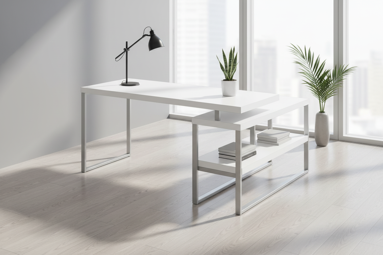 COMPUTER DESK - 60"L / WHITE / SILVER METAL L/R CORNER