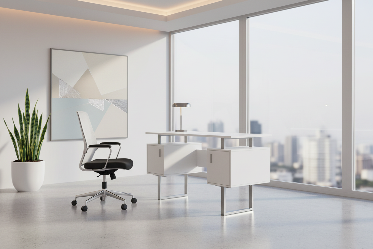 COMPUTER DESK - 48"L / WHITE / SILVER METAL