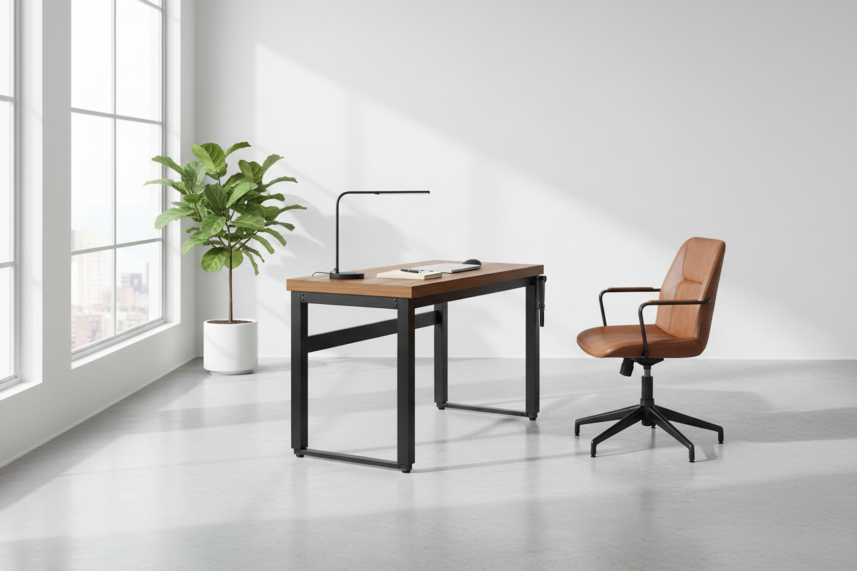 COMPUTER DESK - 48"L / WALNUT / ADJ.HEIGHT/ BLACK METAL