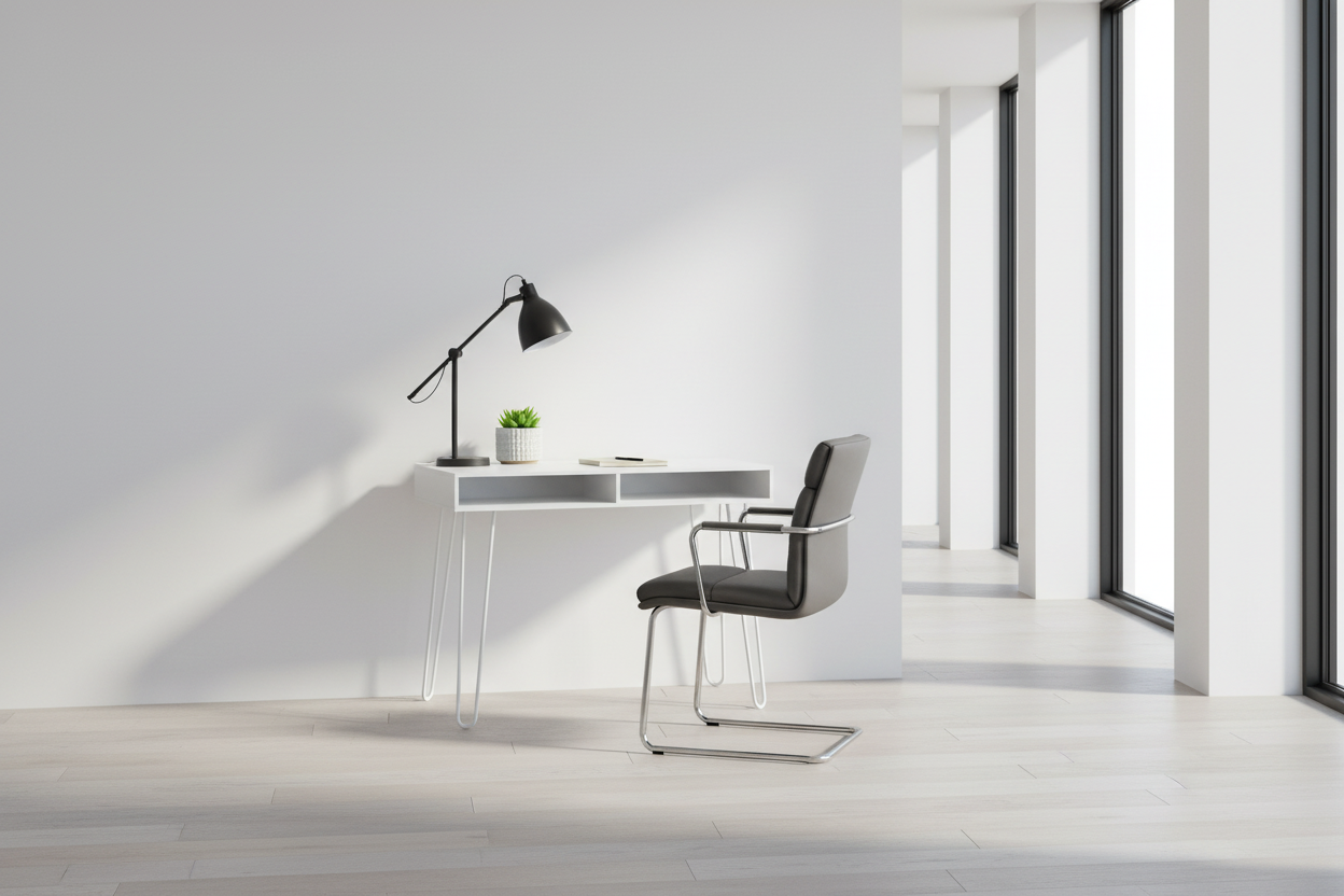 BUREAU D'ORDINATEUR - 40"L / BLANC / MÉTAL BLANC