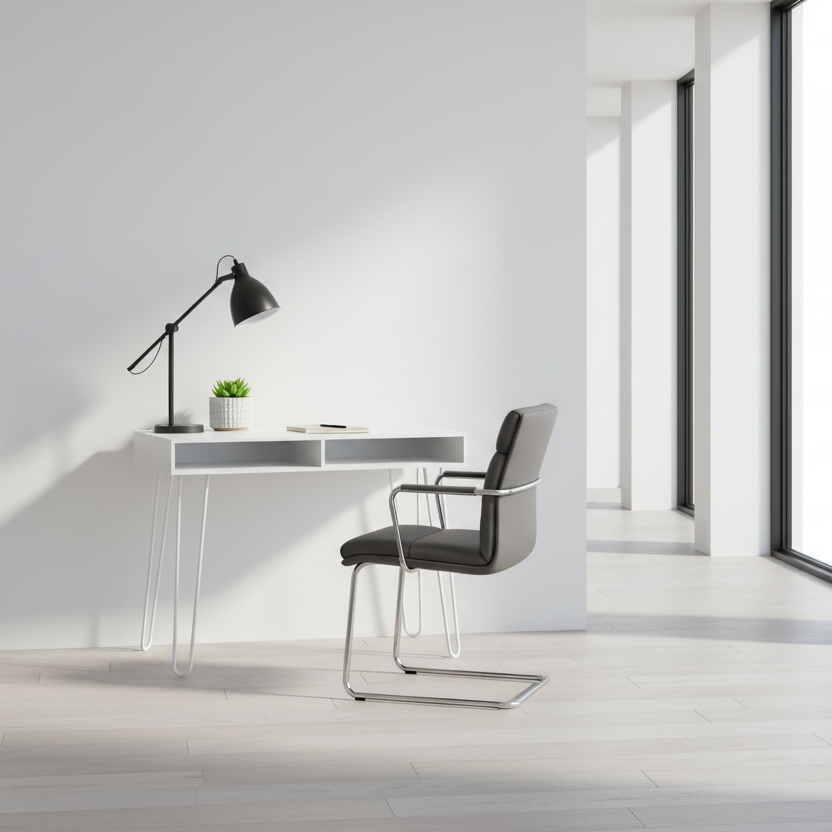 BUREAU D'ORDINATEUR - 40"L / BLANC / MÉTAL BLANC