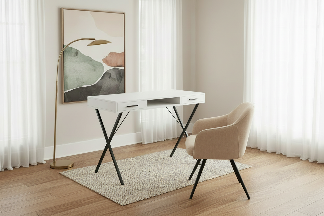 COMPUTER DESK - 42"L / WHITE / BLACK METAL