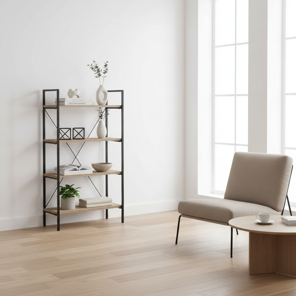 BOOKCASE - 48"H / DARK TAUPE / BLACK METAL