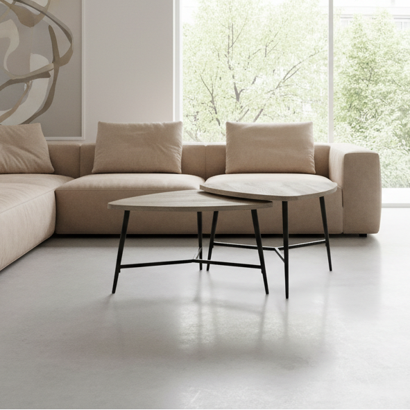 TABLE SET - 2PCS SET / TAUPE RECLAIMED WOOD / BLACK METAL