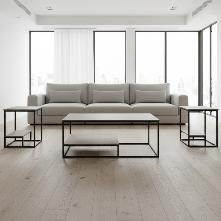 TABLE SET - 3PCS SET / DARK TAUPE / BLACK METAL