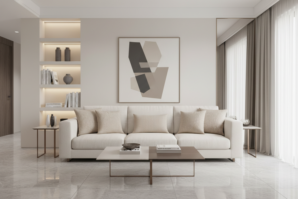 COUSSIN - 18"X 18" / POIS ABSTRAITS TAUPE CLAIR / FONCÉ / 1PC