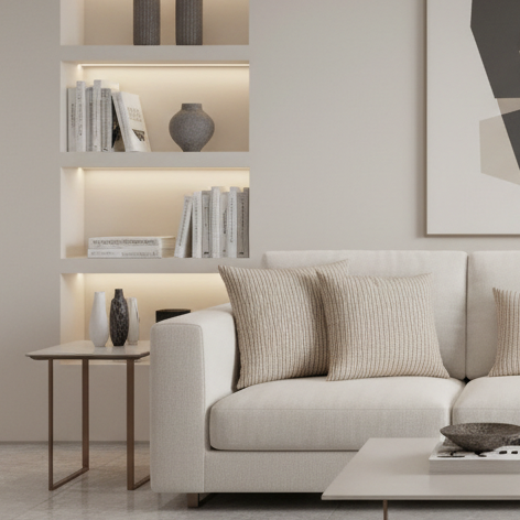 COUSSIN - 18"X 18" / POIS ABSTRAITS TAUPE CLAIR / FONCÉ / 1PC