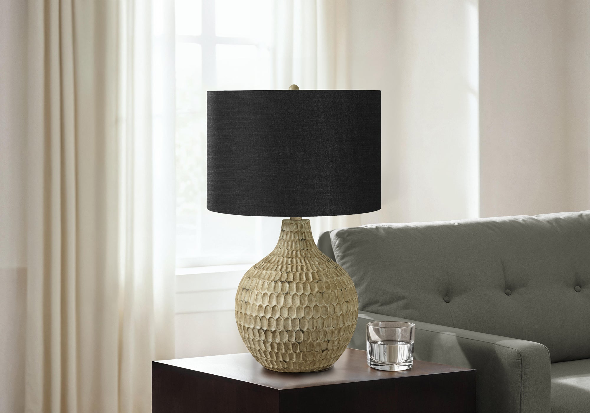 LIGHTING - 25"H TABLE LAMP BLACK SHADE BROWN RESIN