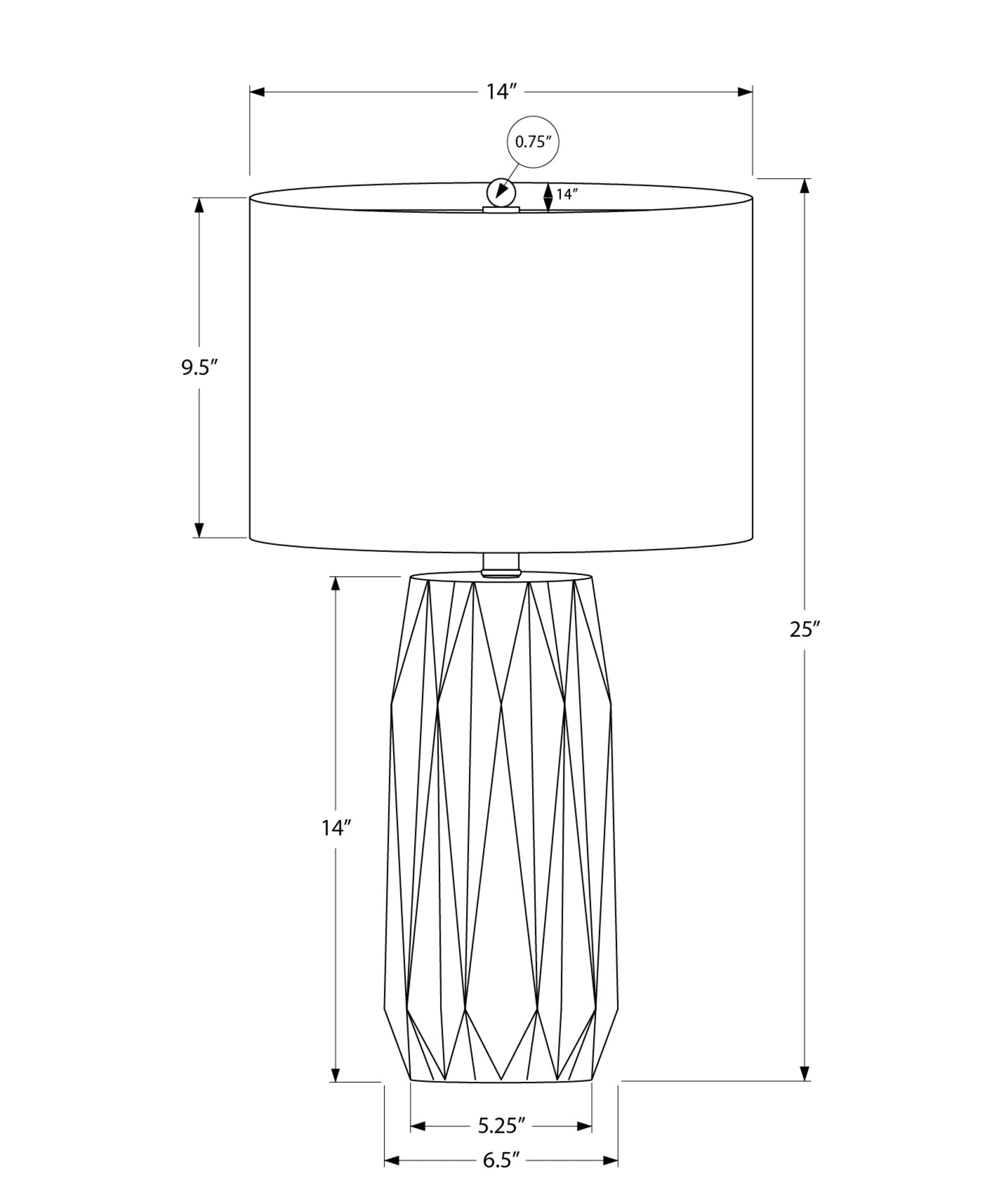 ÉCLAIRAGE - LAMPE DE TABLE 25"H EN CÉRAMIQUE NOIRE ABAT-JOUR IVOIRE / CRÈME