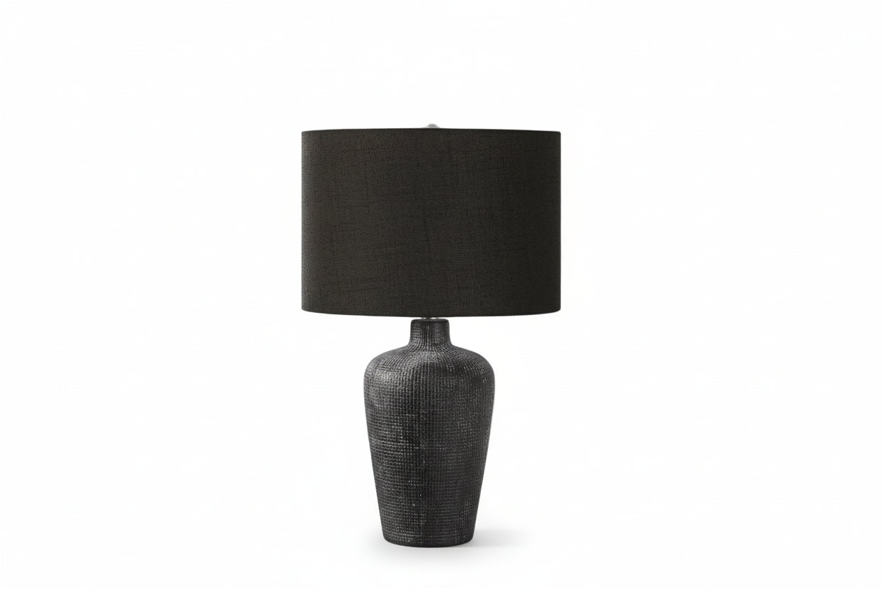 ÉCLAIRAGE - LAMPE DE TABLE 24"H CÉRAMIQUE NOIRE ABAT-JOUR NOIR