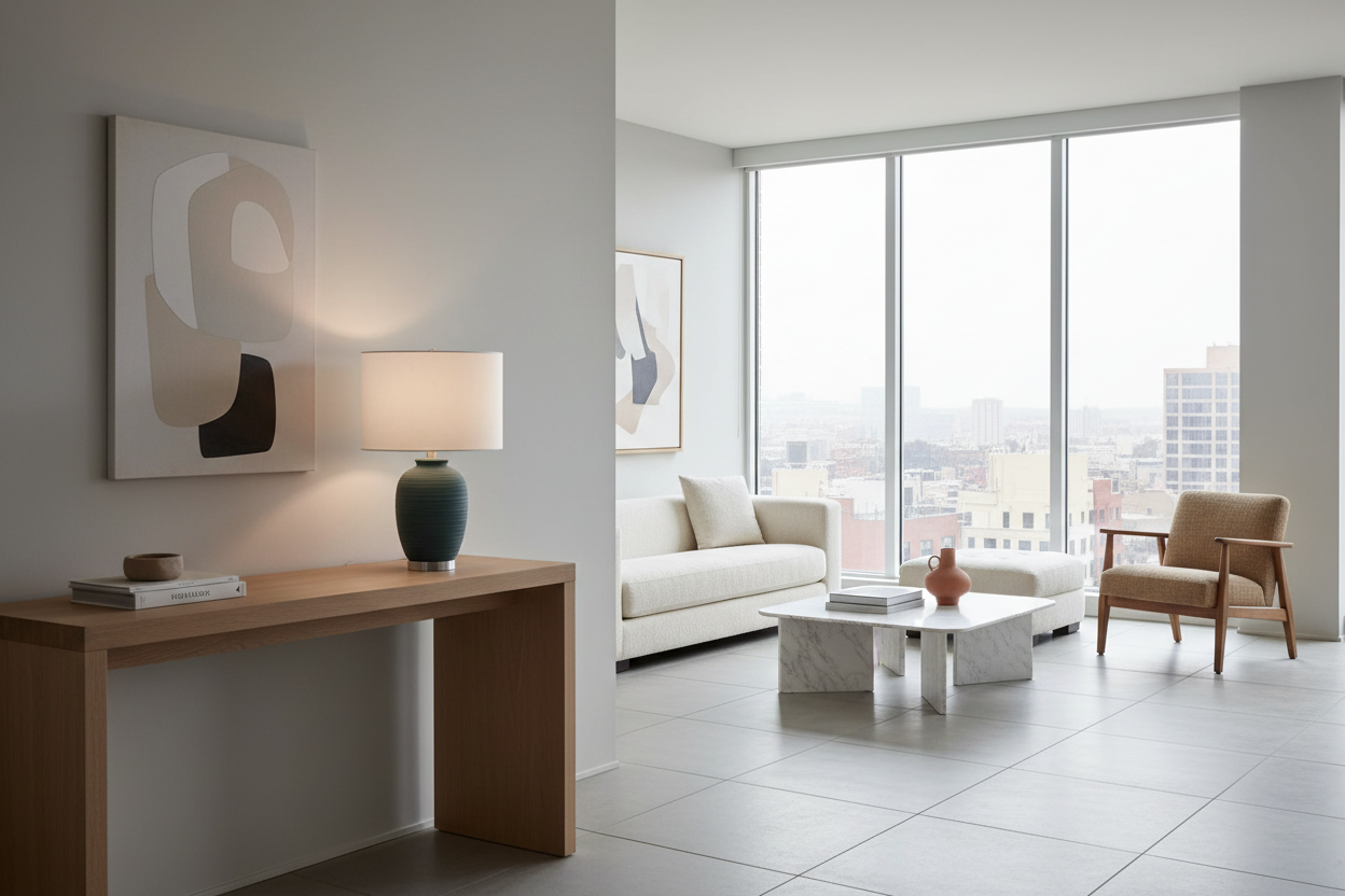 ÉCLAIRAGE - LAMPE DE TABLE 24"H EN CÉRAMIQUE BLEUE ABAT-JOUR IVOIRE / CRÈME