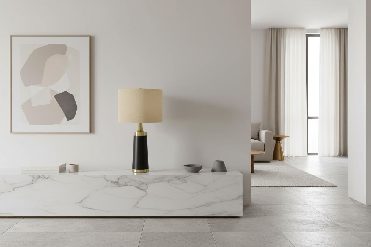 ÉCLAIRAGE - LAMPE DE TABLE 28"H MÉTAL NOIR ABAT-JOUR BEIGE