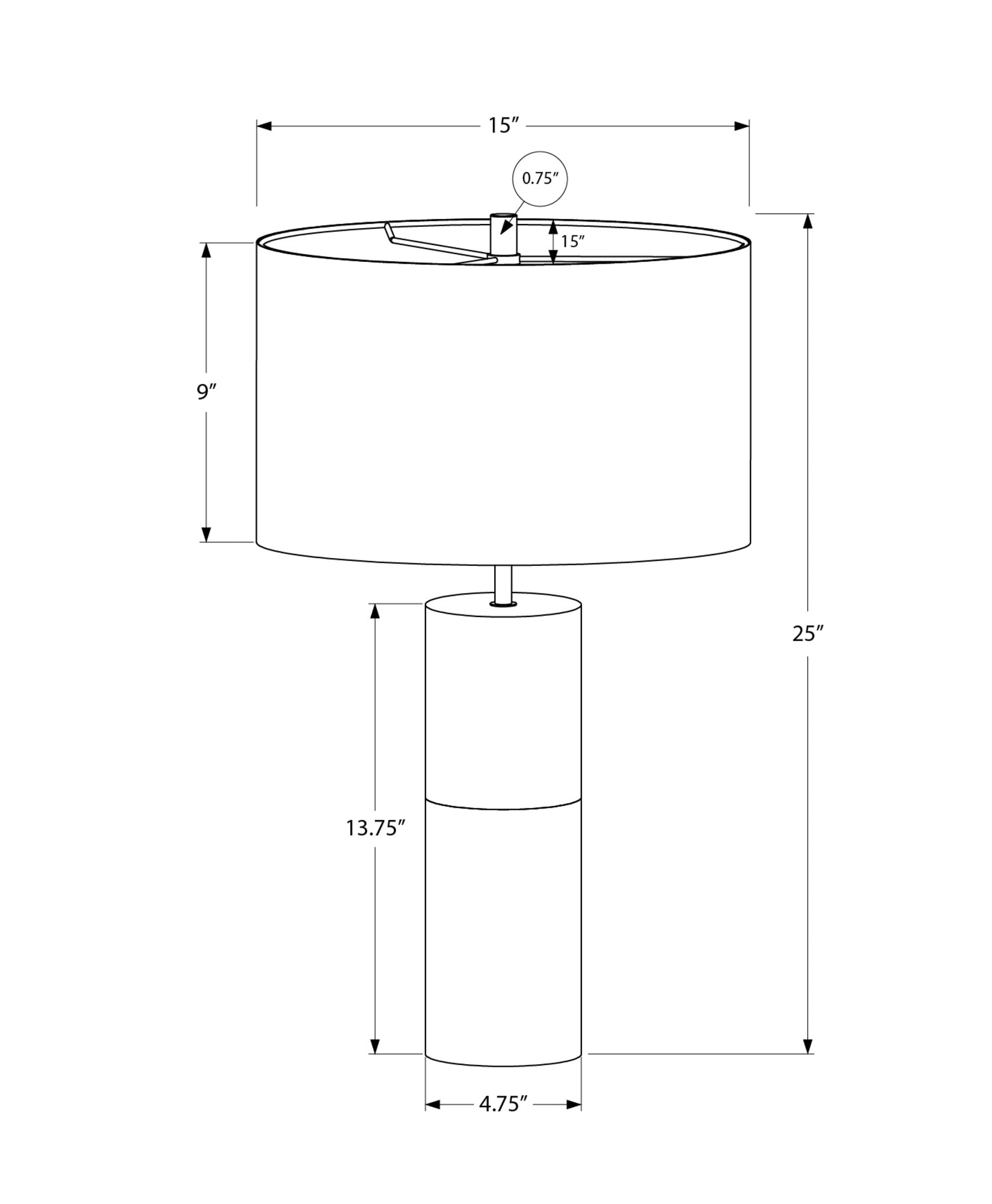 ÉCLAIRAGE - LAMPE DE TABLE 25"H BÉTON NOIR ABAT-JOUR NOIR
